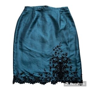 NWOT Maggy London VTG Y2K Dark Blue Floral Low Rise Grrunge Midi Skirt Size 6
